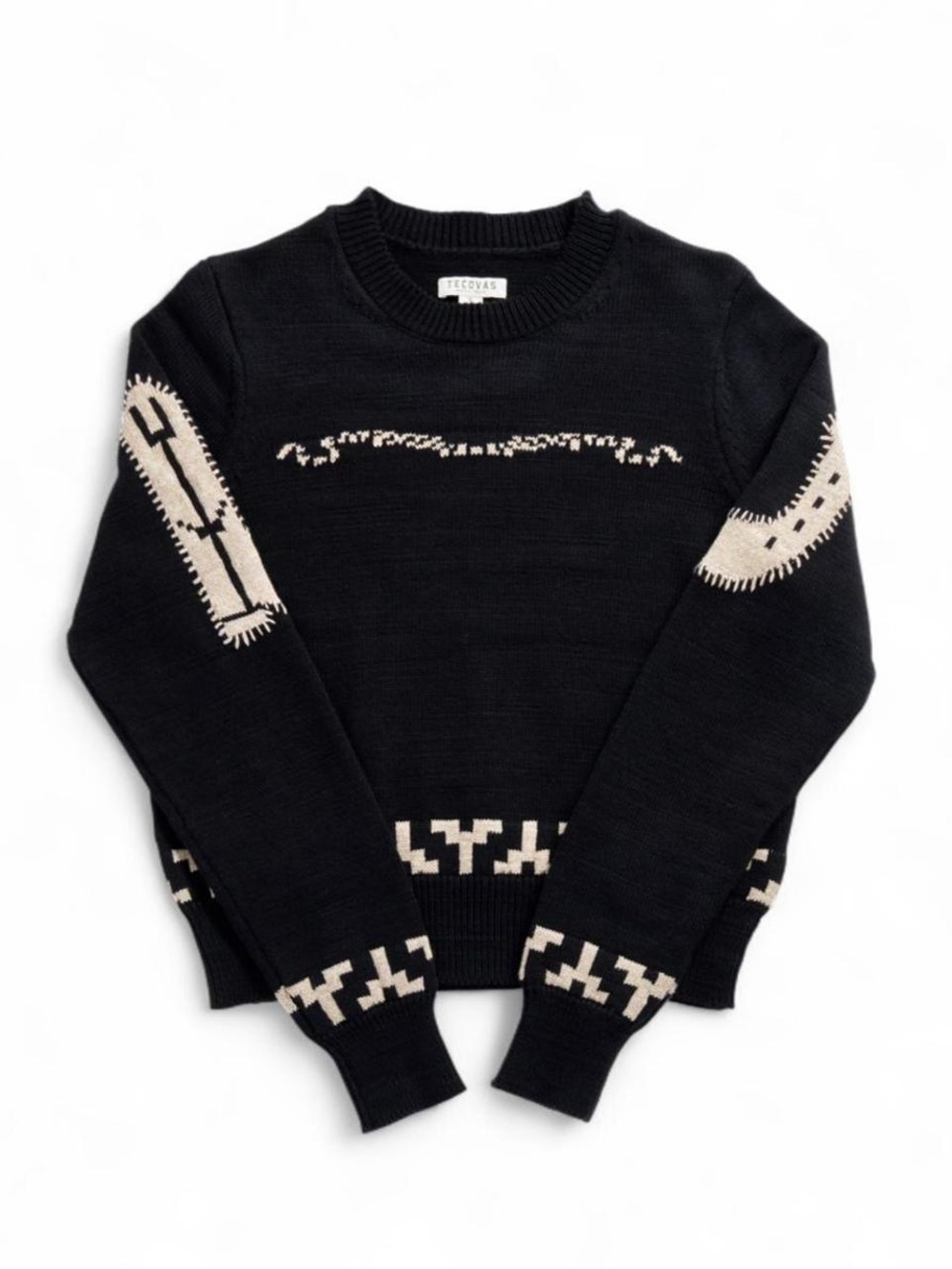 Tecovas Lucky Boots Large Black Cotton Western Embroidered Sweater Cowgirl Rodeo